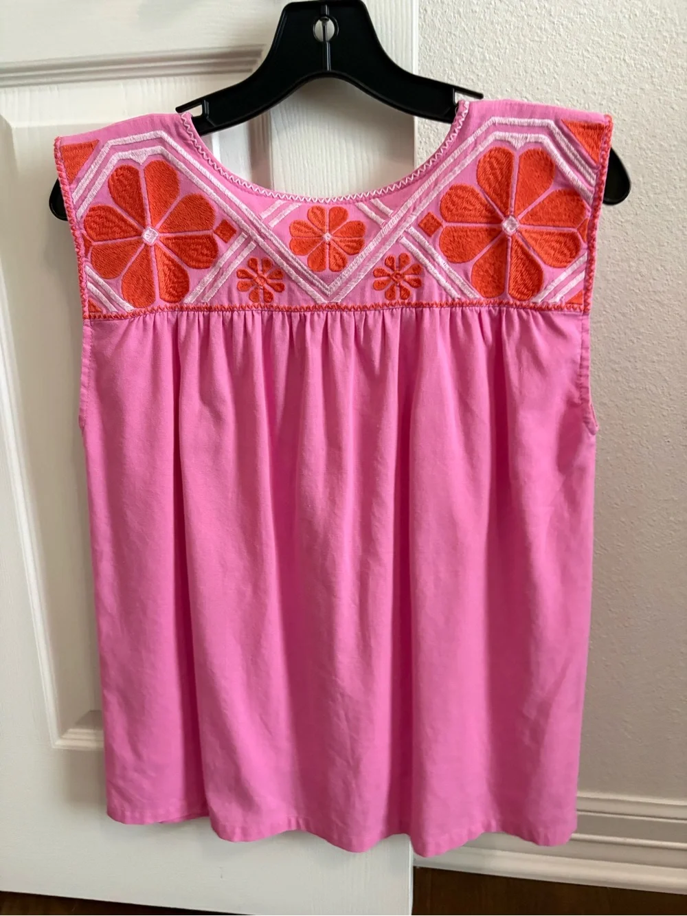 Pink Sleeveless Top with Orange Floral Embroidery - Picture 3 of 4